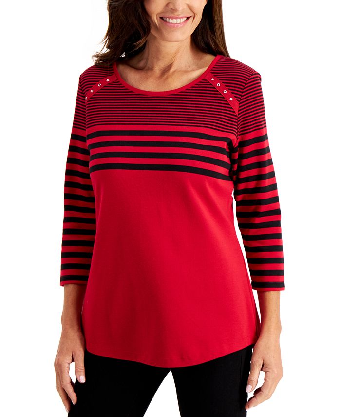 Karen Scott 3/4Sleeve Striped RivetTrim Top, Created for Macy's Macy's