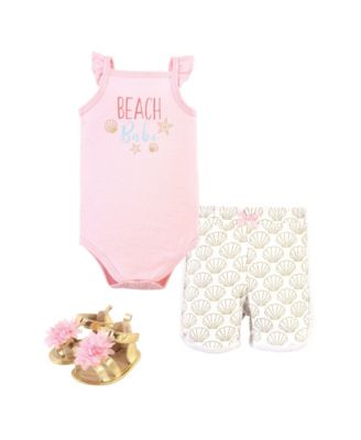 Treasure Baby Cotton Bodysuit, Pant and Shoe 3pc Set, Beach Babe