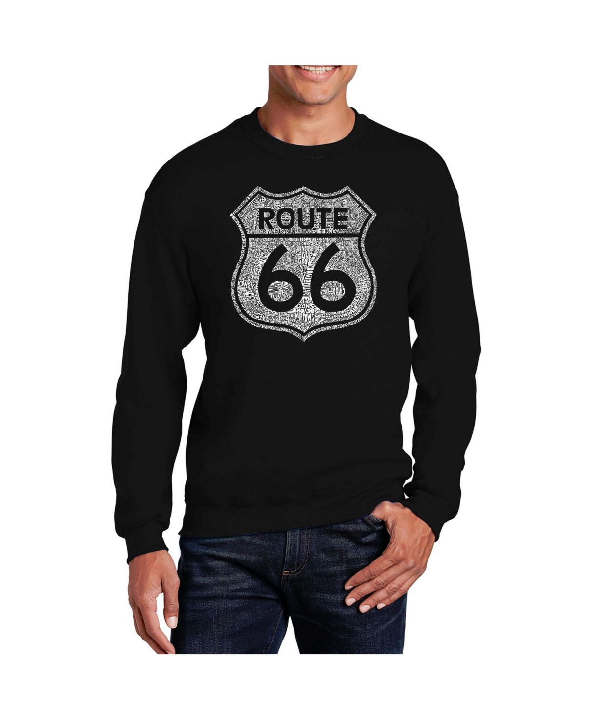La Pop Art Men's Word Art Cities Along The Legendary Route 66 Crewneck Sweatshirt