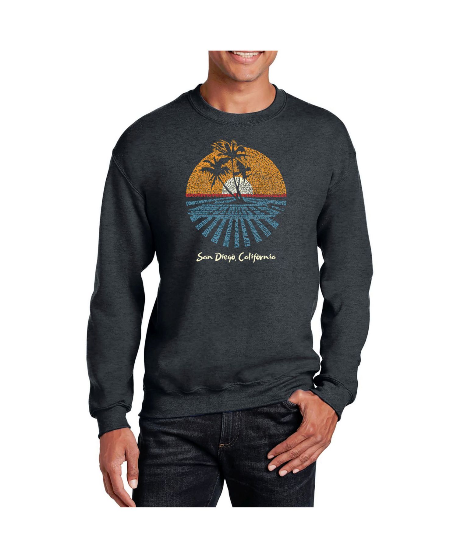 Men's Word Art Cities In San Diego Crewneck Sweatshirt