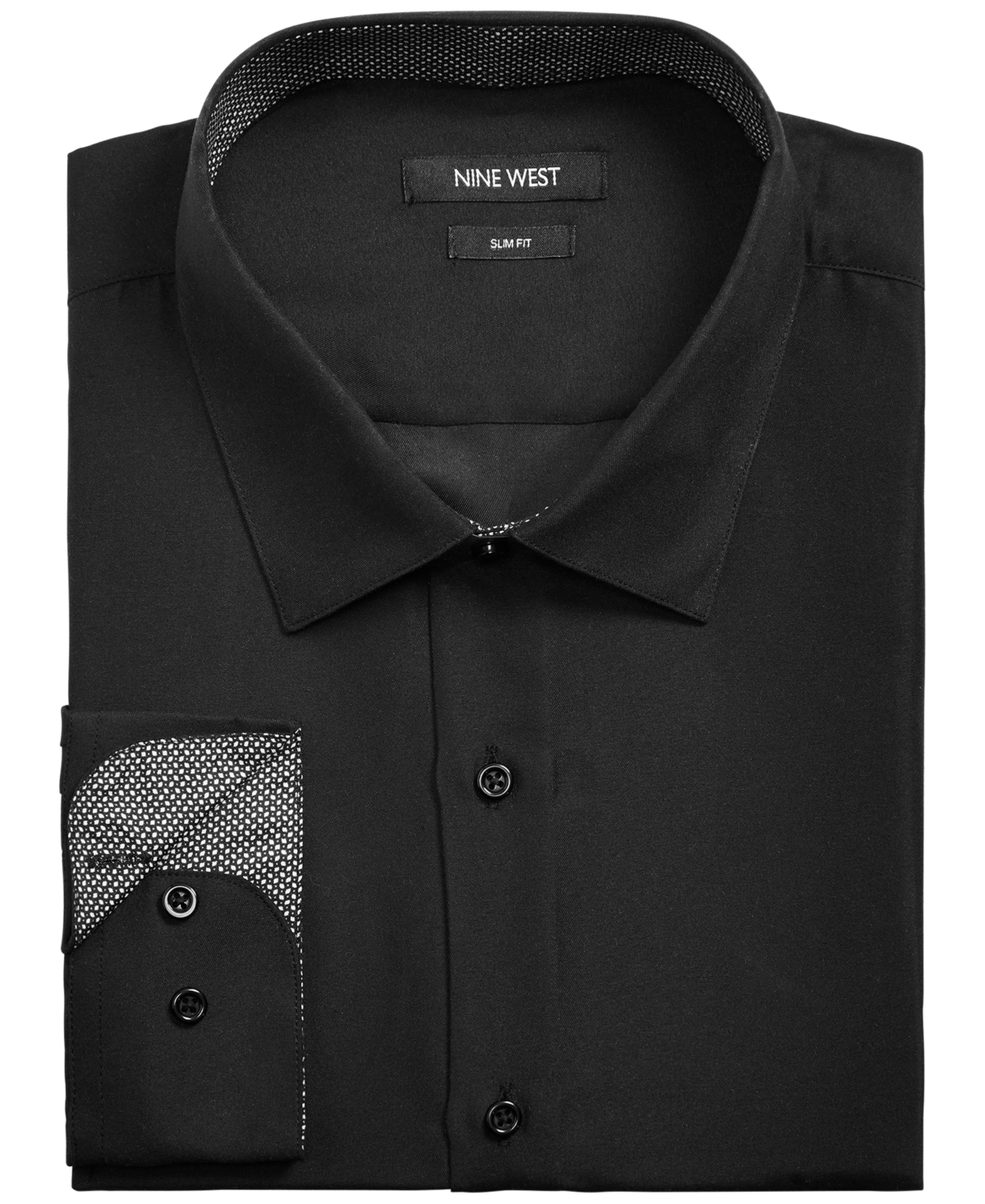 Men's Slim-Fit Performance Stretch Solid Dress Shirt - Black/Ehite