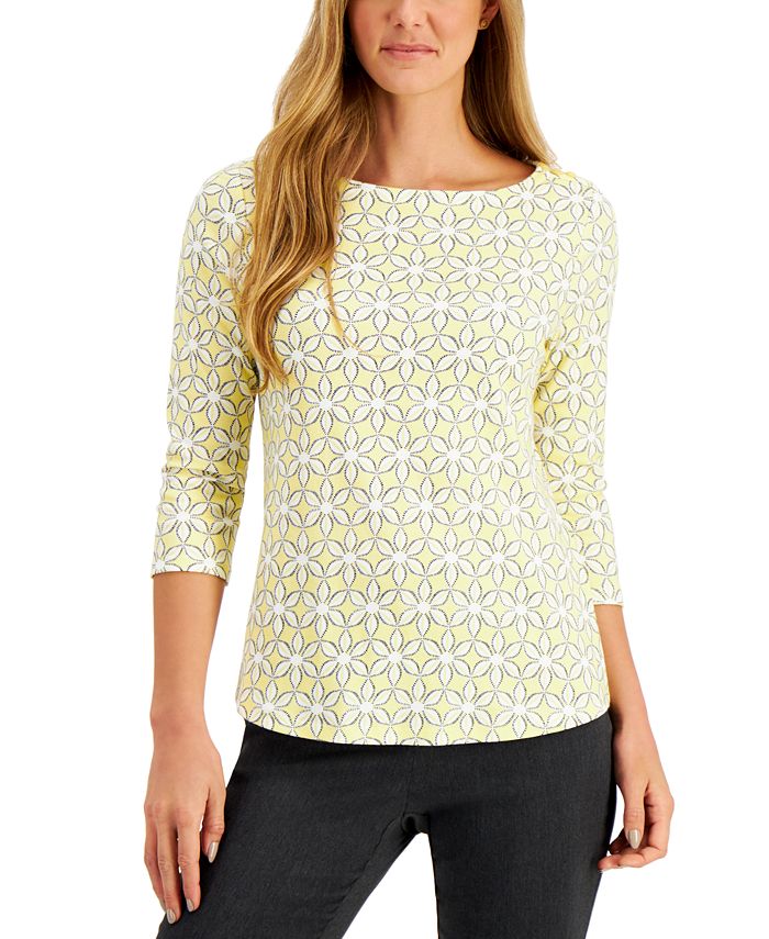 Charter Club Petite Cotton Printed Top, Created for Macy's - Macy's