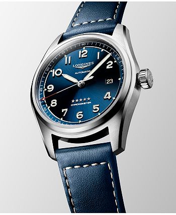 Longines - Men's Automatic Spirit Stainless Steel Chronometer Blue Leather Strap Watch 40mm