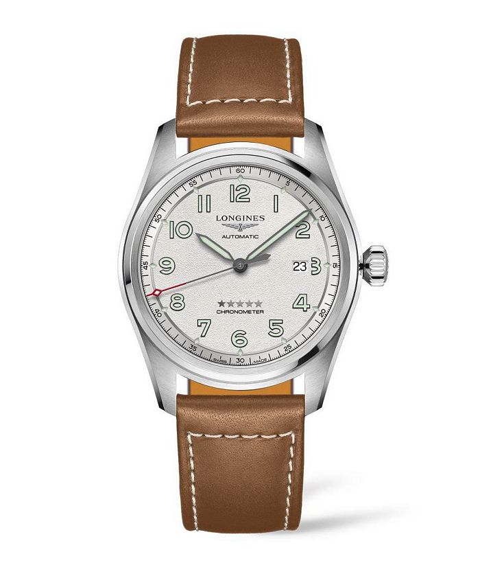 Longines - Men's Automatic Spirit Stainless Steel Chronometer Brown Leather Strap Watch 42mm