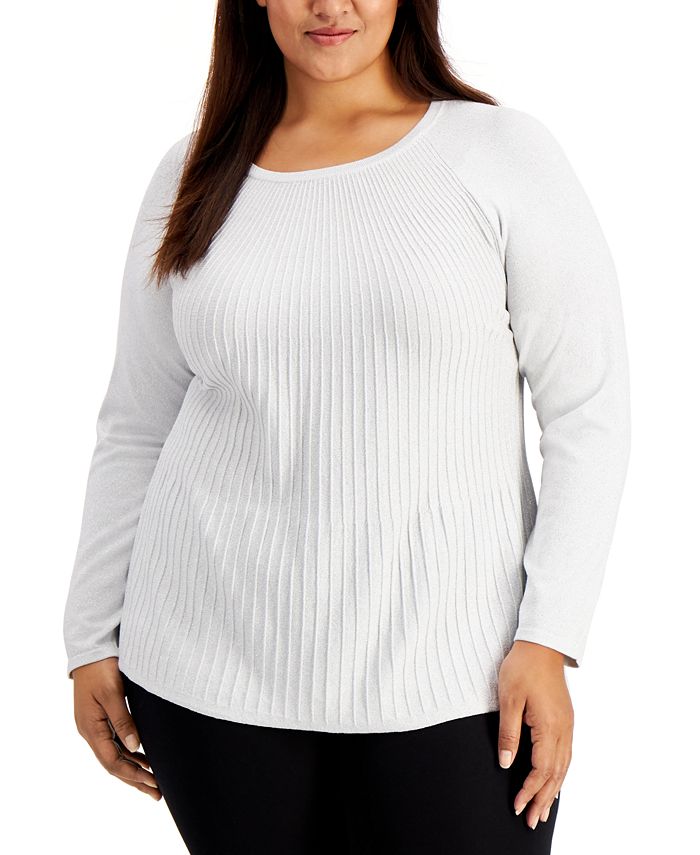 Alfani Plus Size Metallic Ribbed-Knit Sweater, Created for Macy's & Reviews Sweaters - Sizes - Macy's