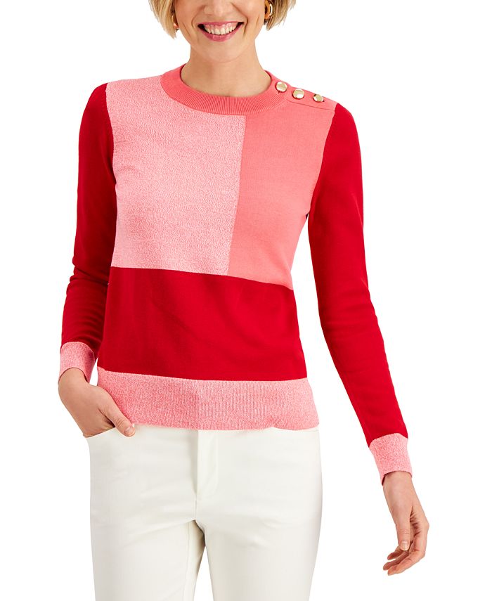 Charter Club Colorblocked Button-Detail Sweater, Created for Macy's ...
