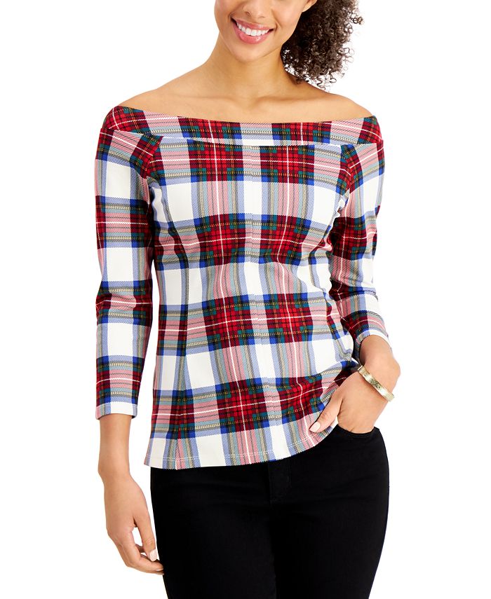 Charter Club Off-The-Shoulder 3/4-Sleeves Top, Created for Macy's - Macy's
