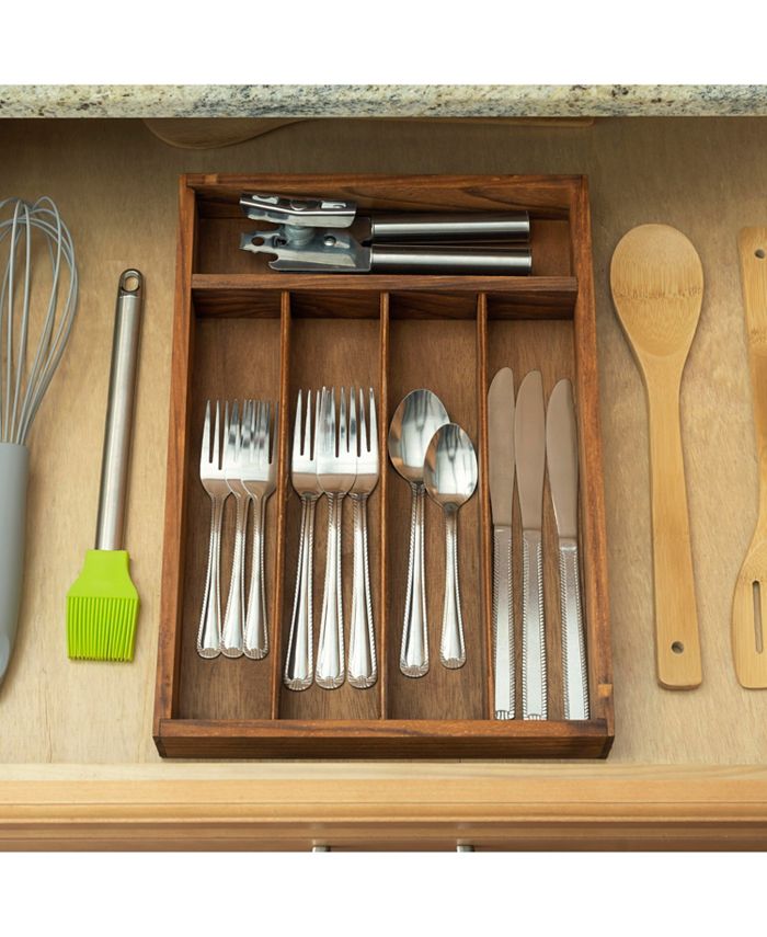 Home Basics Extra Deep 5 Divided Compartment Rustic Pine Wood Cutlery