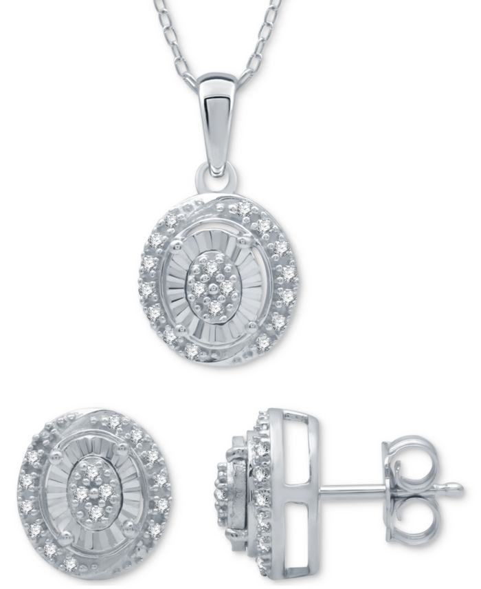 2-Pc. Set Diamond (1/6 ct. t.w.) Oval Cluster Pendant Necklace & Matching