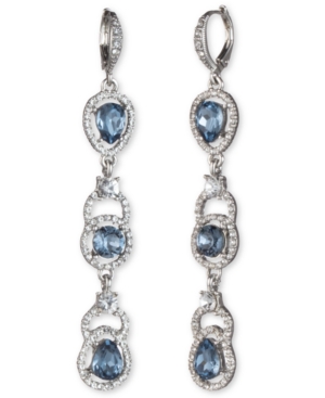 image of Givenchy Silver-Tone Stone & Crystal Halo Linear Drop Earrings