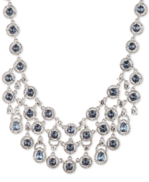 image of Givenchy Silver-Tone Stone & Crystal Halo Multi-Row Statement Necklace, 16