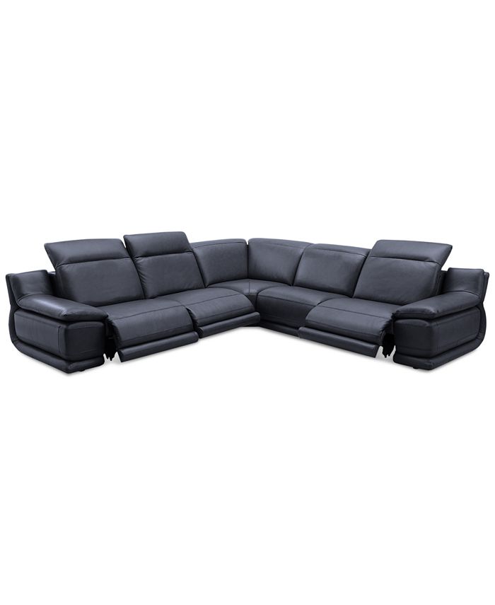 Furniture Daisley 5Pc. Leather "L" Shaped Sectional Sofa with 3 Power