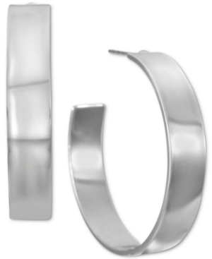 image of Alfani Silver-Tone Medium Wide Open Hoop Earrings, 1.3