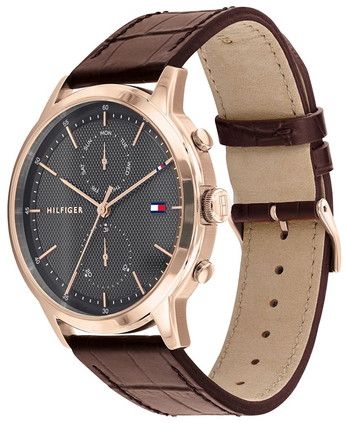Tommy Hilfiger Men's Brown Leather Strap Watch 44mm Macy's