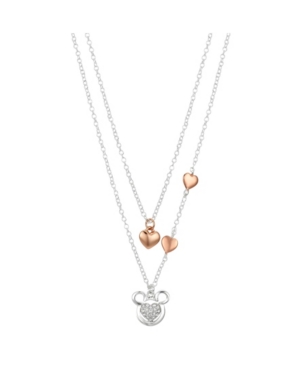 image of Disney Two-Tone Mickey Mouse Hearts Layer Pendant Necklace in Fine Silver Plate