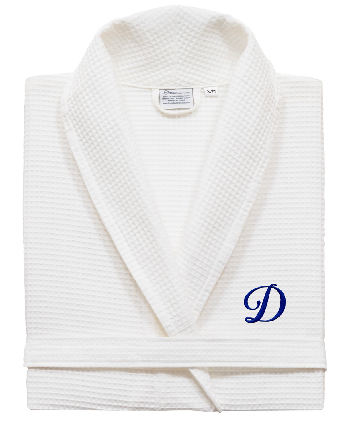 Personalized Unisex Embroidered Turkish Cotton Waffle Weave Bathrobe - Navy Y
