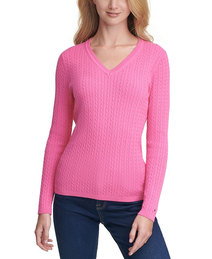 Tommy Hilfiger Ivy Cable V-Neck Sweater, Created for Macy's - Macy's