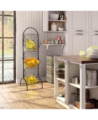 3-Tier Adjustable Market Basket Stand - Fruit, Veggie, & Household Organizer - Stylish Storage & Display for Kitchen & Home