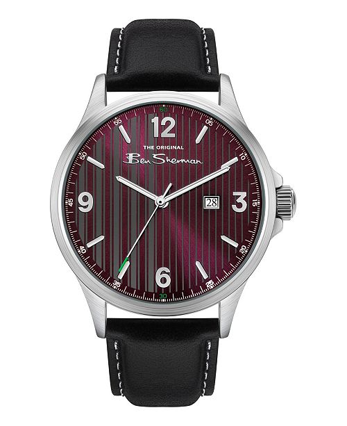 Ben Sherman Men S Black Genuine Leather Strap Classic Three Hand Watch 44mm Reviews Watches Jewelry Watches Macy S