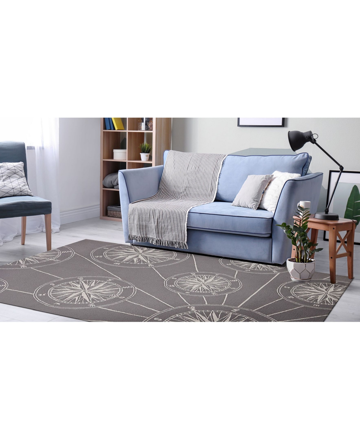Liora Manne' Frontporch Compassand Gray Outdoor Area Rug - Black, Gray