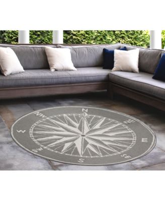 Frontporch Compass Black and Gray 5' x 5' Round Rug