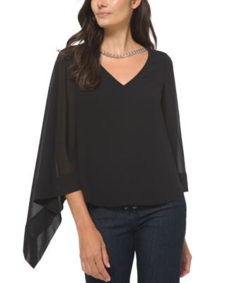 Michael Kors Plus Size Solid Chain Embellished Sheer Sleeve Blouse