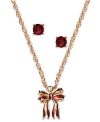 Charter Club - Gold-Tone Bow Pendant Necklace & Crystal Stud Earrings Set