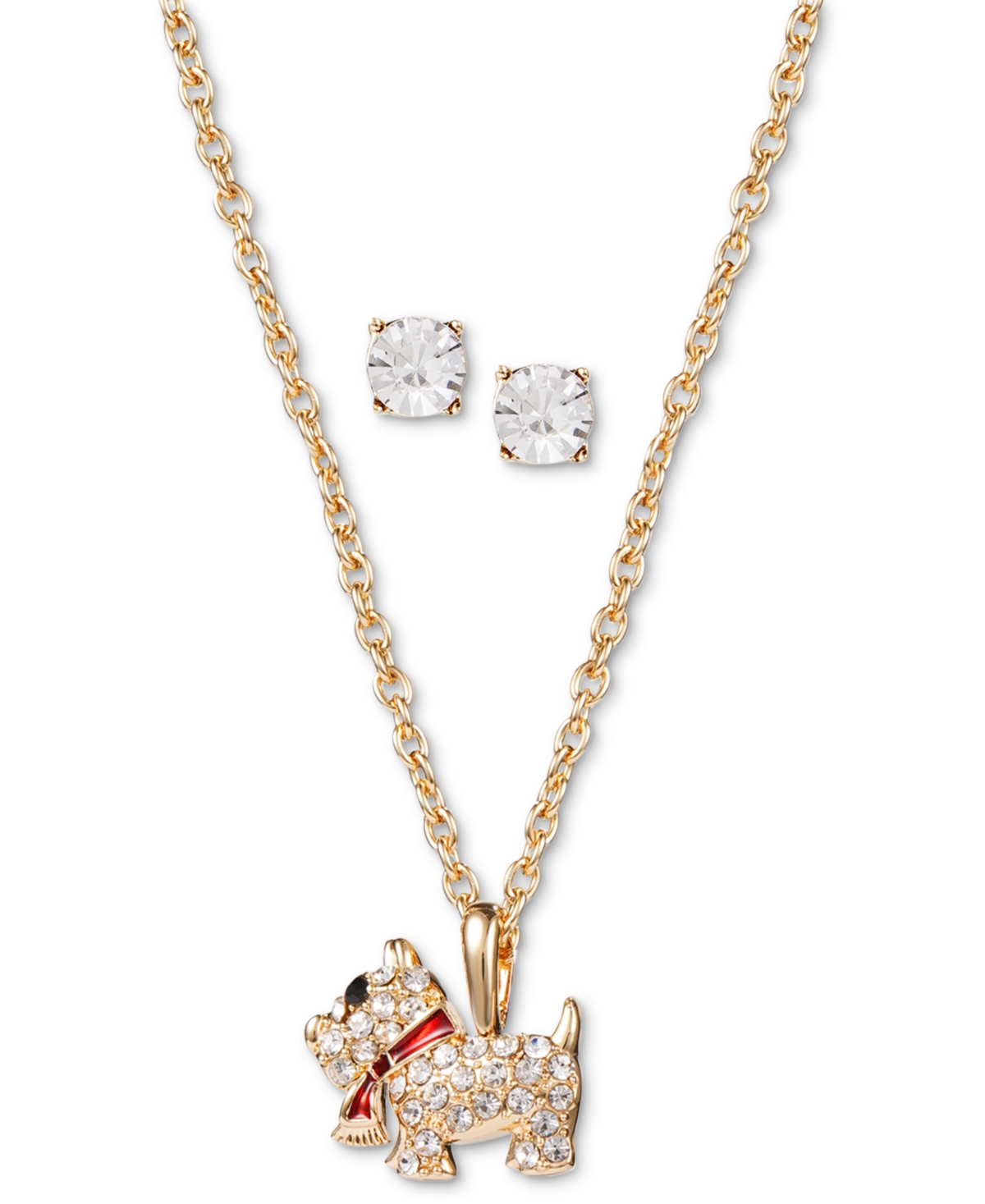 Charter Club Gold-Tone Crystal Dog Pendant Necklace & Stud Earrings Set, Created for Macy's