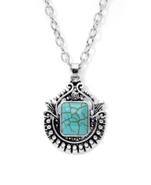image of Macy-s Simulated Turquoise in Fine Silver Plated Crest Pendant Necklace