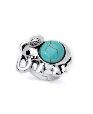 image of Macy-s Simulated Turquoise in Fine Silver Plated Elephant Adjustable Ring
