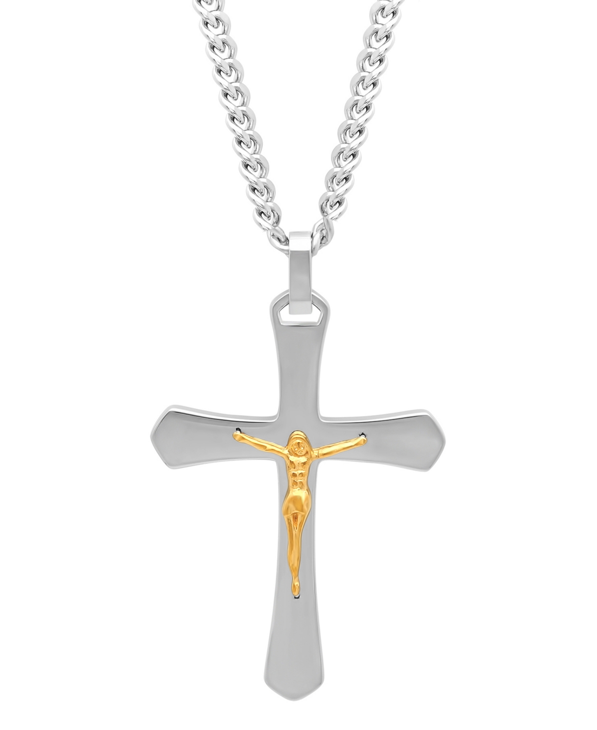 C & c Jewelry Macy's Men's Crucifix Pendant Necklace in Two-Tone Stainless Steel