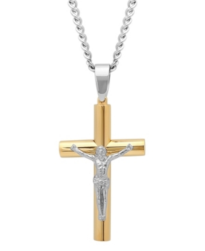 image of Macy-s Men-s Rounded Cross Crucifix Pendant Necklace in Two-Tone Stainless Steel
