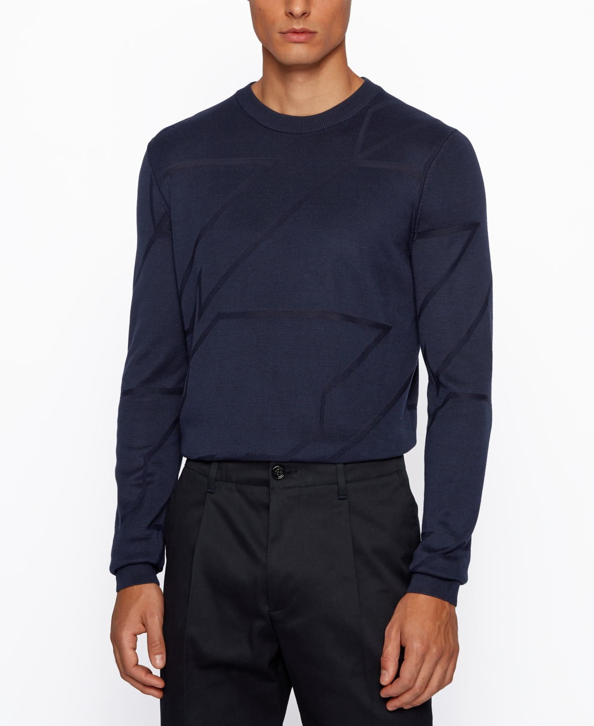 Boss by Hugo Boss Men's T-Milan Italian-Silk Sweater - Dark Blue