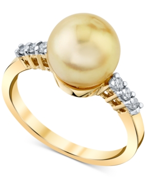 image of Cultured Golden South Sea Pearl (9mm) & Diamond (1/8 ct. t.w.) Ring in 14k Gold