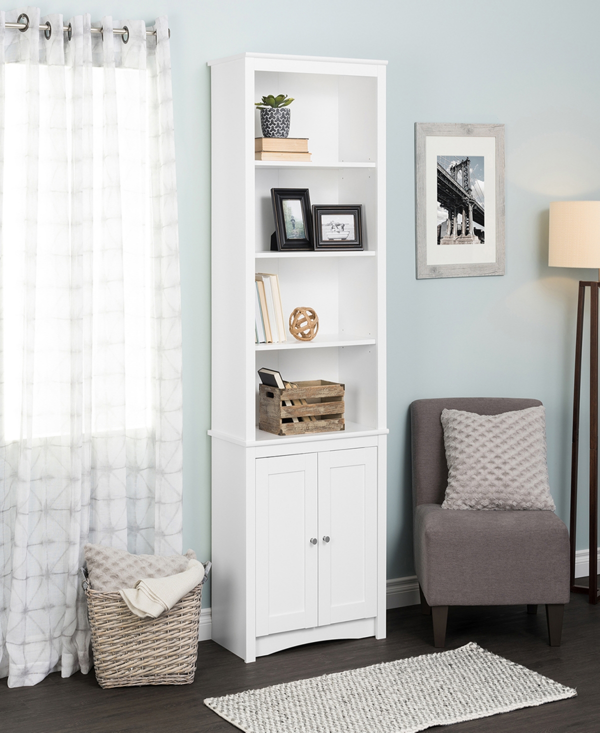 Prepac Tall Bookcase with 2 Shaker Doors