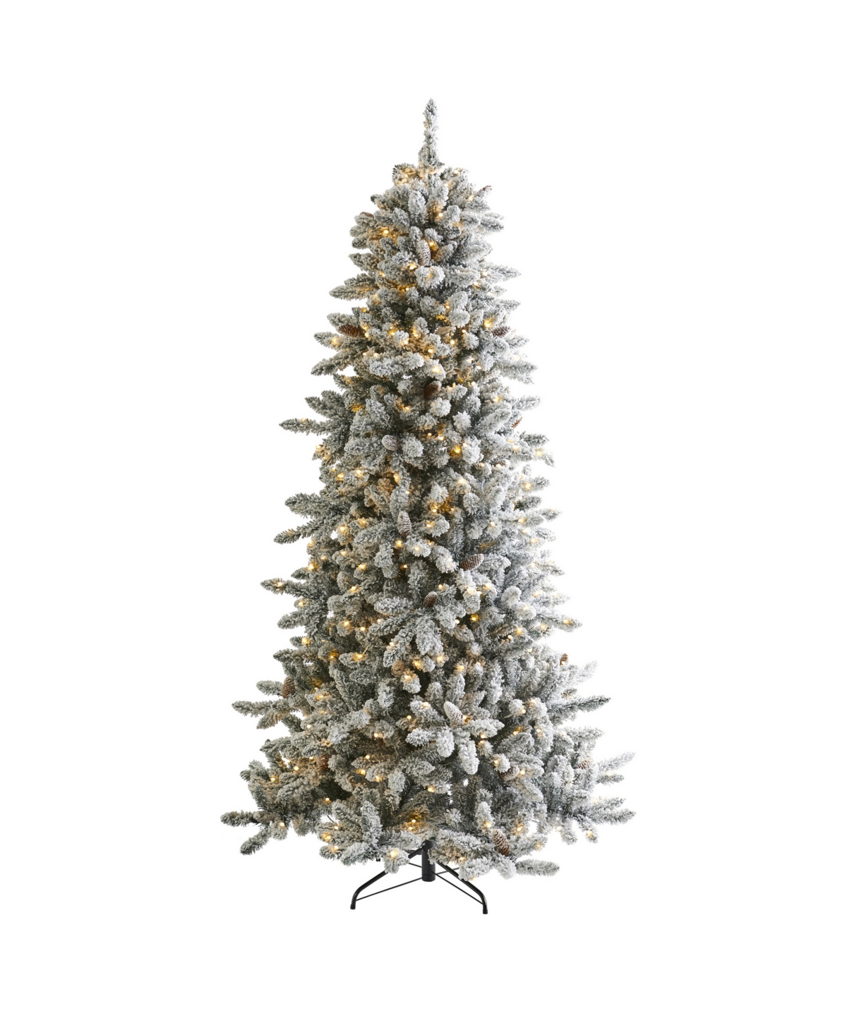 Nearly Natural Flocked Livingston Fir Artificial Christmas Tree with Pine Cones and 500 Clear Warm Led Lights