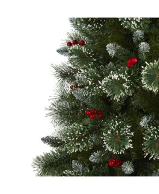 Frosted Swiss Pine Artificial Christmas Tree with 300 Clear LED Lights and Berries