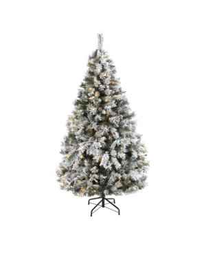 Nearly Natural Flocked River Mountain Pine Artificial Christmas Tree With Pinecones And 250 Clear Led Lights In Multi