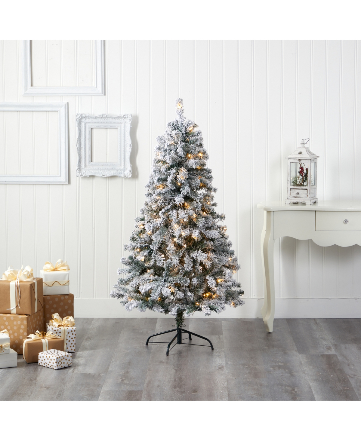 Nearly Natural Flocked Rock Springs Spruce Artificial Christmas Tree with 150 Clear Led Lights