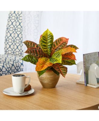 Garden Croton Artificial Plant in Ceramic Planter, Real Touch