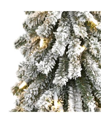 Flocked Grand Alpine Artificial Christmas Tree with 35 Clear Lights and 111 Bendable Branches On Natural Trunk