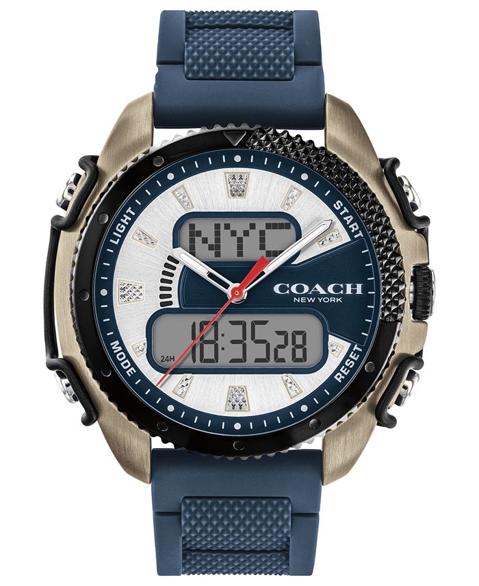 COACH Men's C001 AnalogDigital Navy Silicone Strap Watch 46mm Macy's