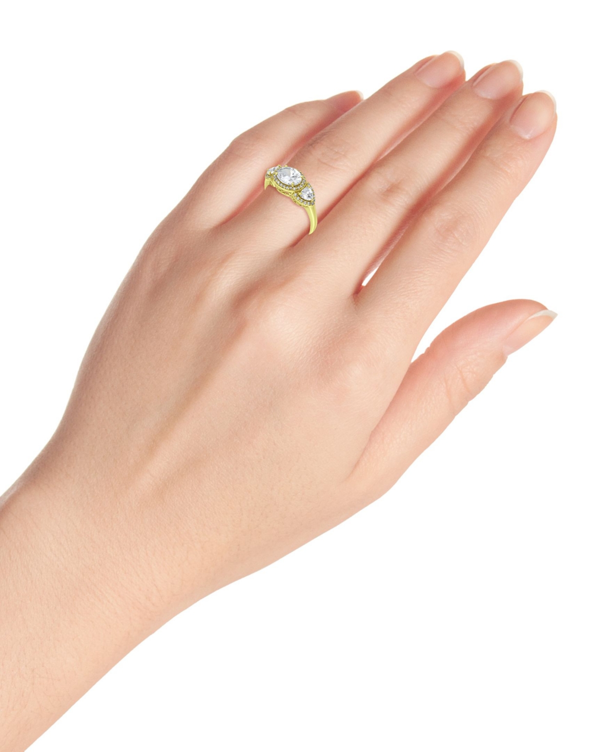 Macy's Cubic Zirconia Oval With Tanzanite Cz Accents 3 Stone Ring In 18k Gold Plate In Gold
