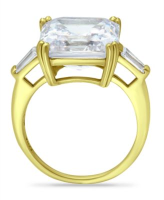 Cubic Zirconia Asscher Cut Center Stone Ring in Gold Plate