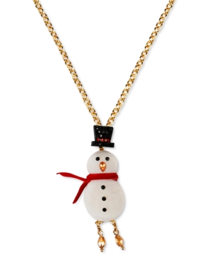 image of Inc Gold-Tone Crystal Snowman Long Pendant Necklace, 32