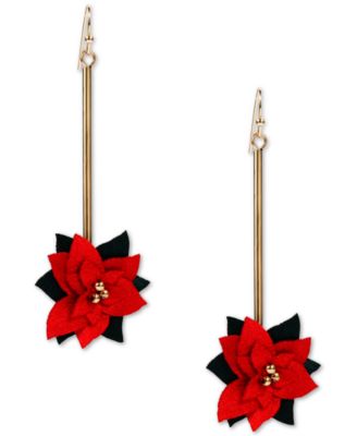 INC International Concepts - Gold-Tone Fabric Poinsettia Linear Drop Earrings