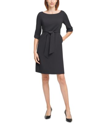 Calvin Klein 3/4-Sleeve Belted Sheath Dress - Macy's