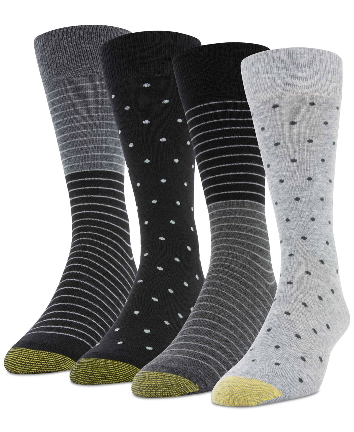 Men's 4-Pack Casual Dot Stripe Crew Socks - Denim, New Navy, New Navy, Grey Heather