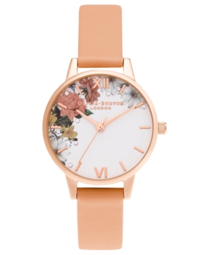 image of Olivia Burton Women-s Sparkle Floral Coral Leather Strap Watch 30mm