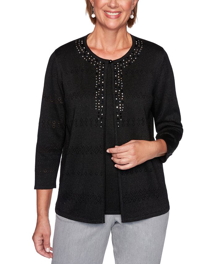 Alfred Dunner Petite Pointelle Layered-Look Sweater - Macy's